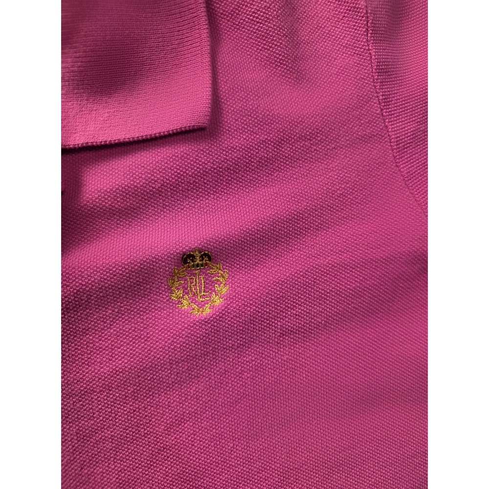 Lauren Ralph Lauren Pink Pique Polo Shirt Gold Crest Logo Womens XL Short Sleeve - Picture 3 of 5
